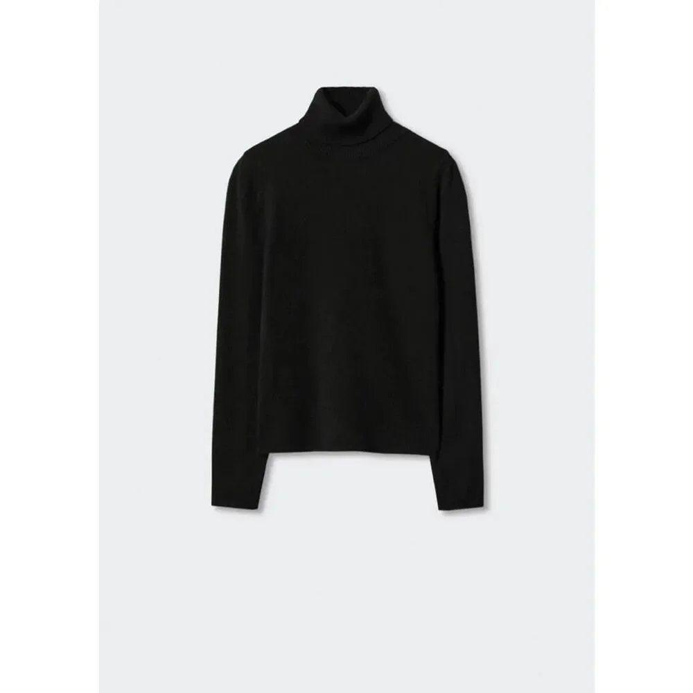 MNG Mango Women's Turtleneck Wool Blend senseicv Black Sweater Medium NWT